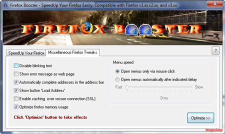 Firefox Booster: Tweak and Optimize Firefox for Faster Page Loading Speed